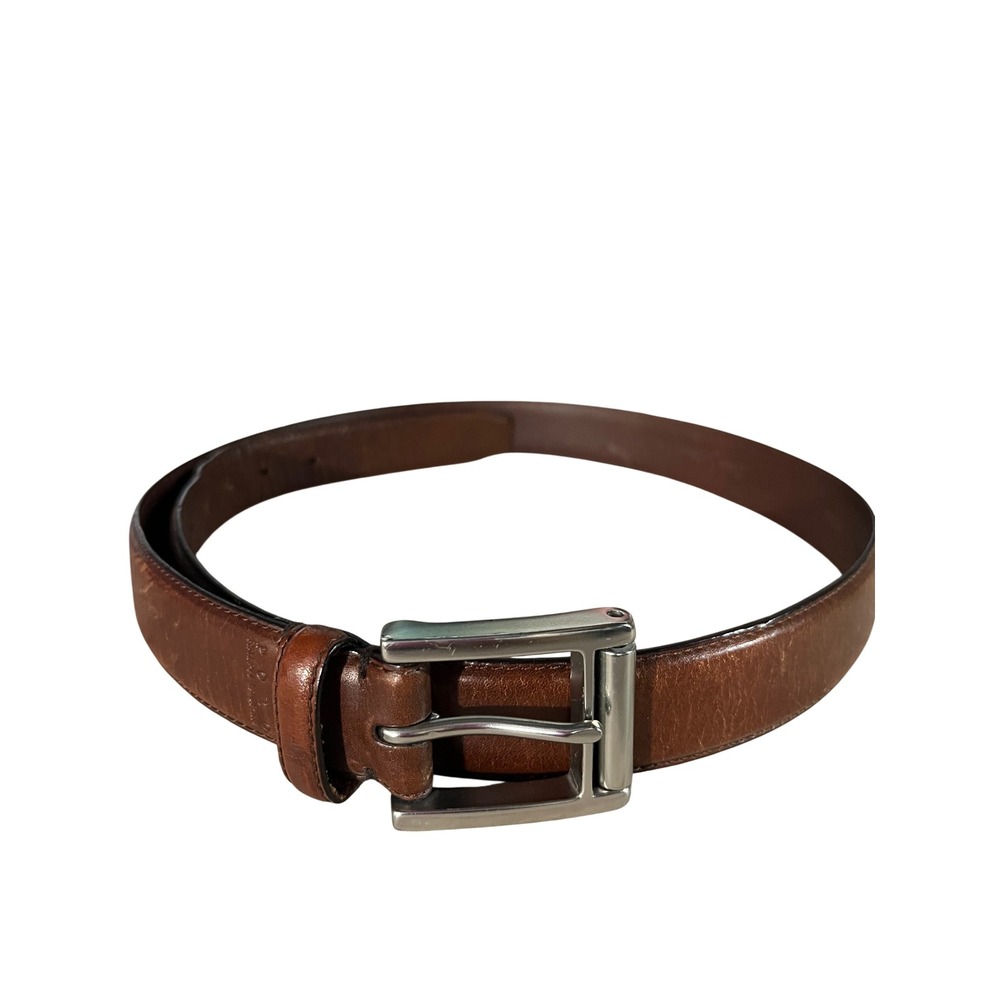 Polo Ralph Lauren Brown Italian Leather Belt Silver Buckle Mens Size 38 95
